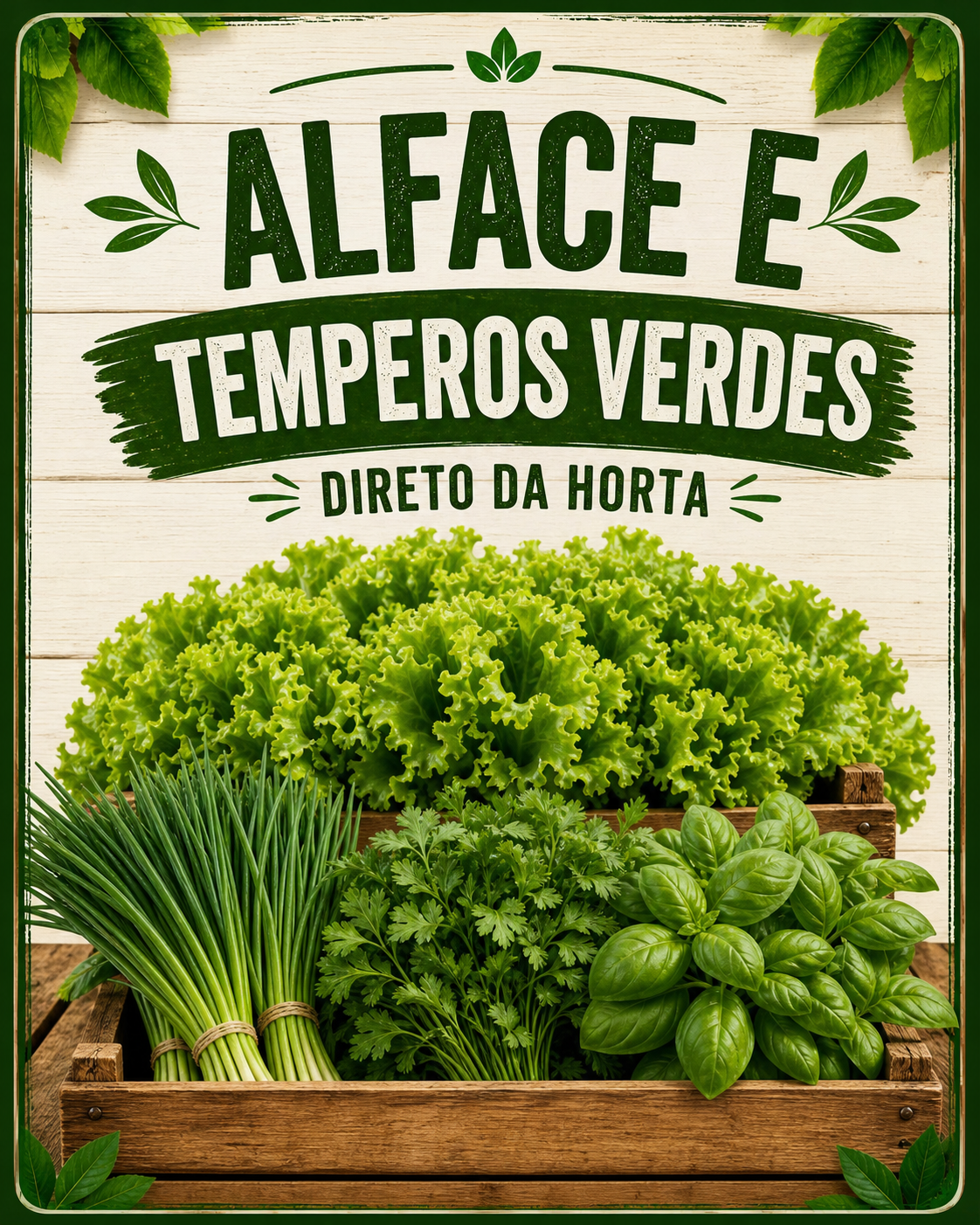 Alface e temperos verdes direto da horta